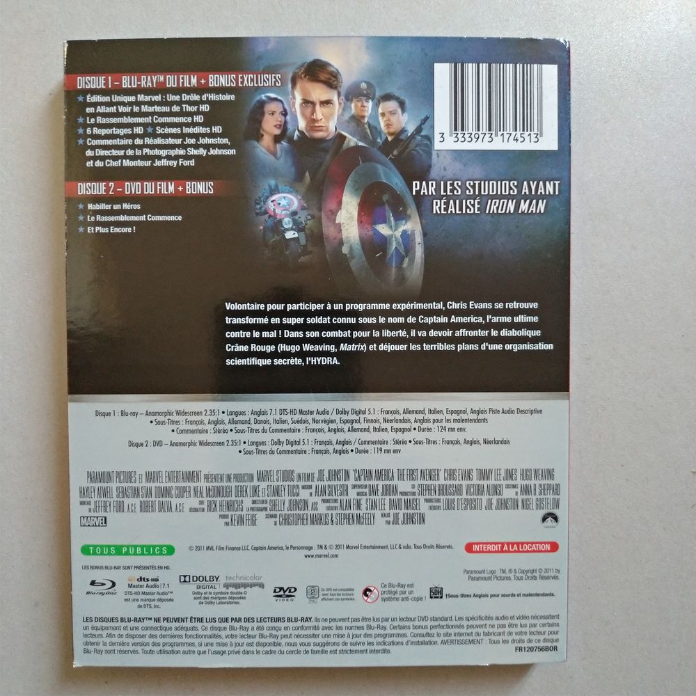 Captain America : The First Avenger (Combo Blu-Ray + DVD) DVD et blu-ray