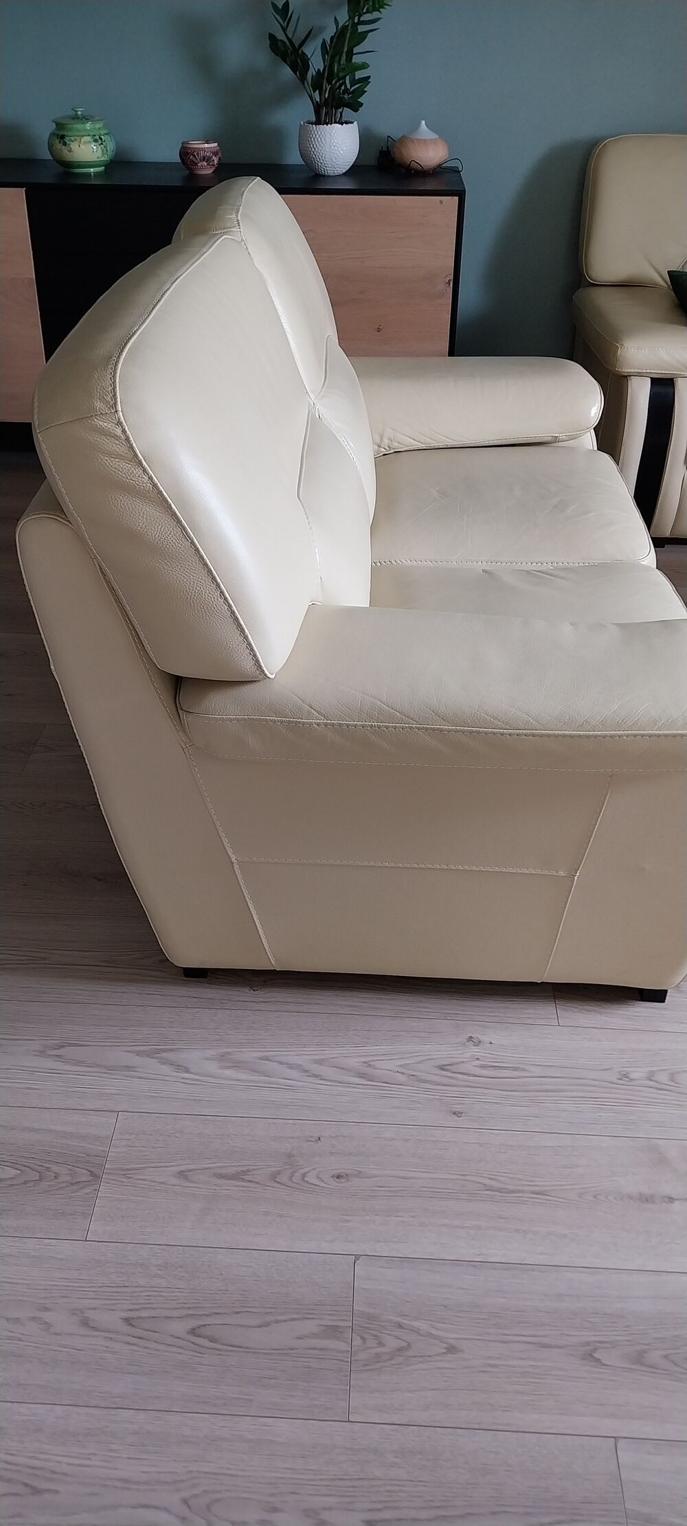 2 canap&eacute;s 2 places en cuir beige Meubles