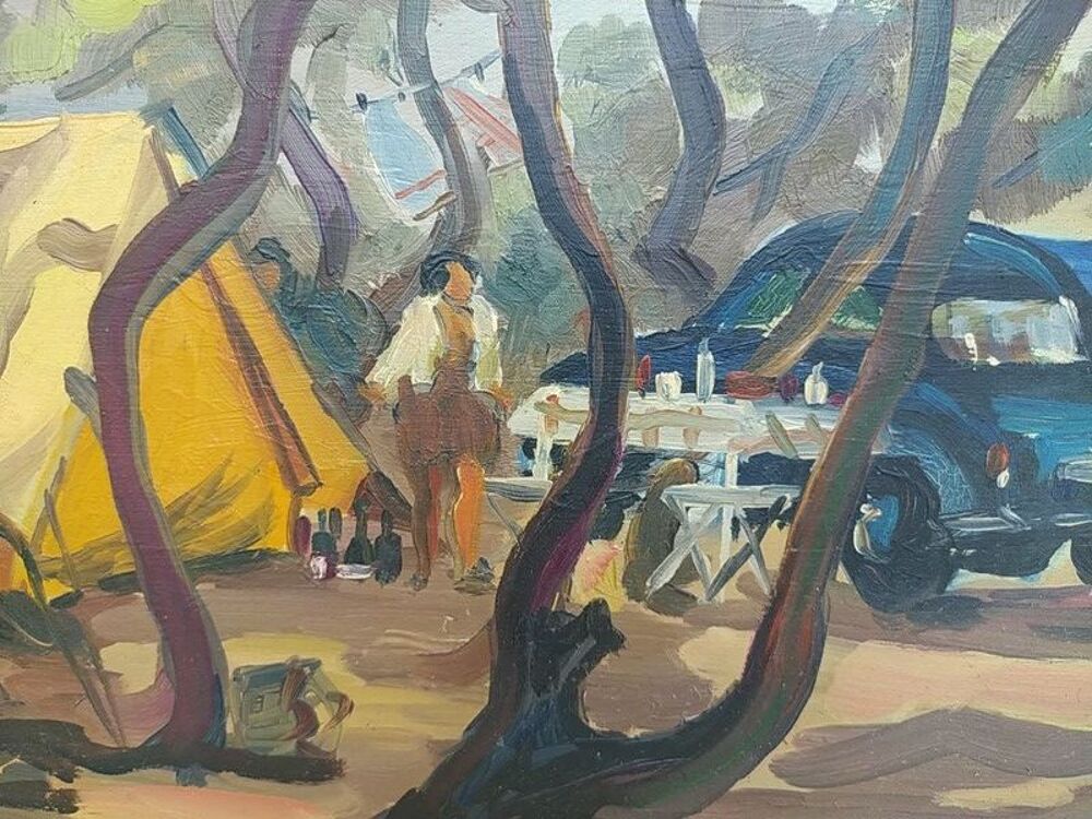 Tableau Paysage M&eacute;diterran&eacute;en Camping Sign&eacute; S.Chauvin 
