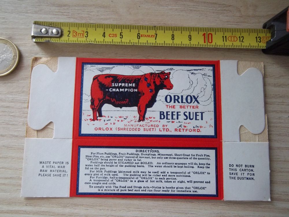 Bo&icirc;te publicitaire pour le suif de b?uf des ann&eacute;es 1940 