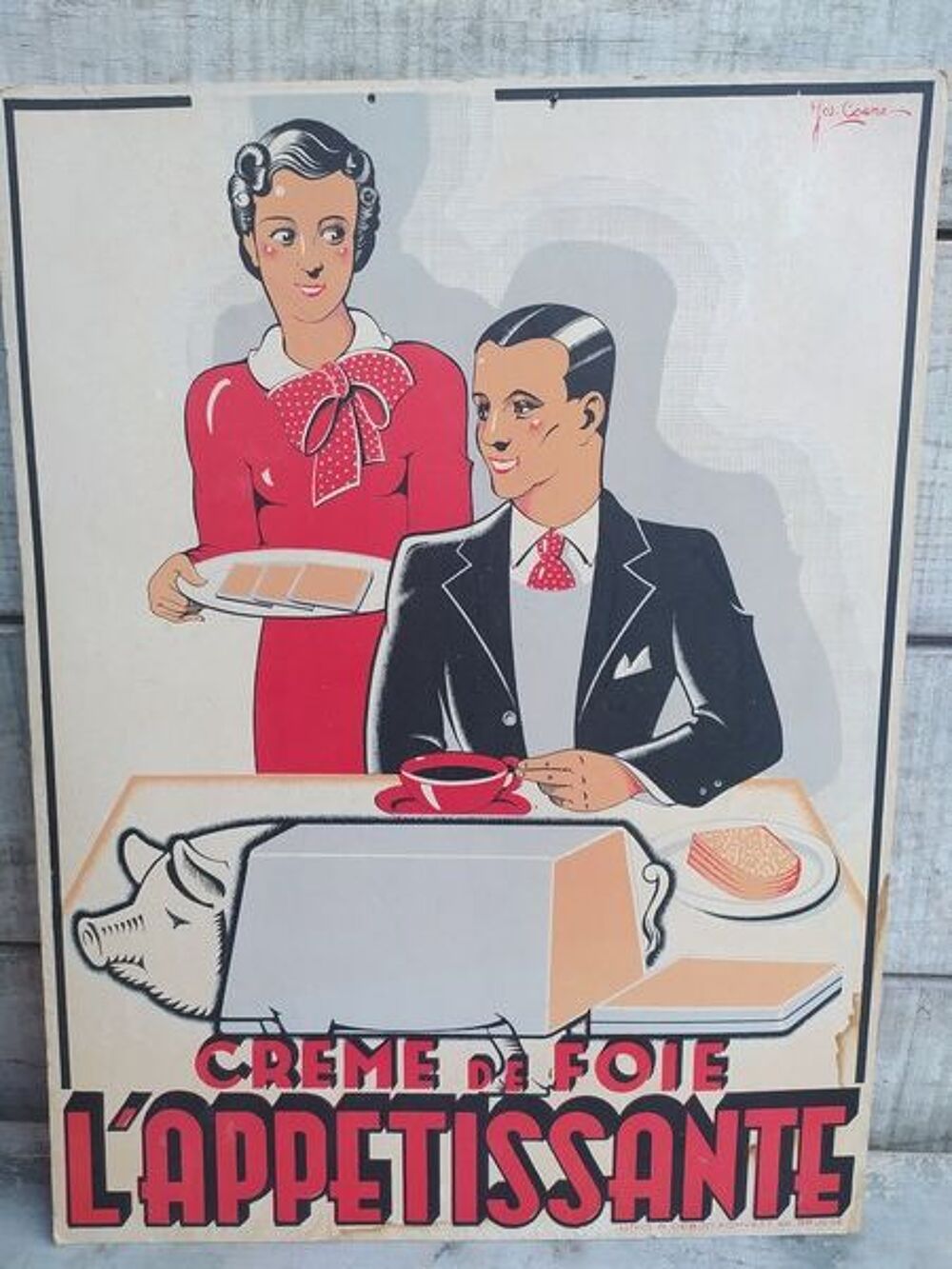Ancien Carton Publicitaire Cr&egrave;me de Foie L'App&eacute;tissante 
