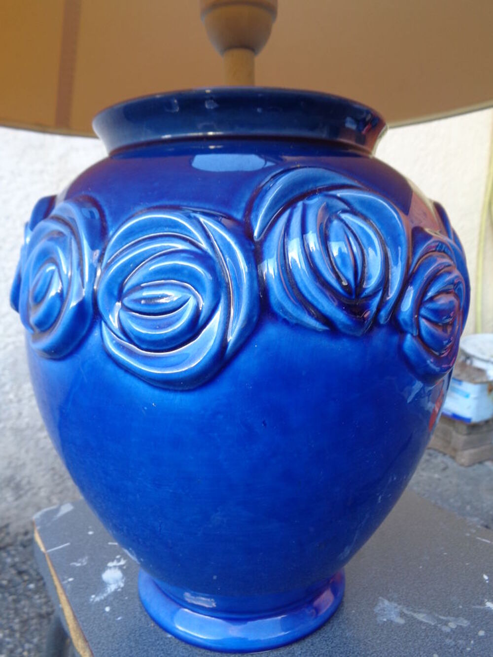 Belle lampe pied fa&icirc;ence bleue Décoration