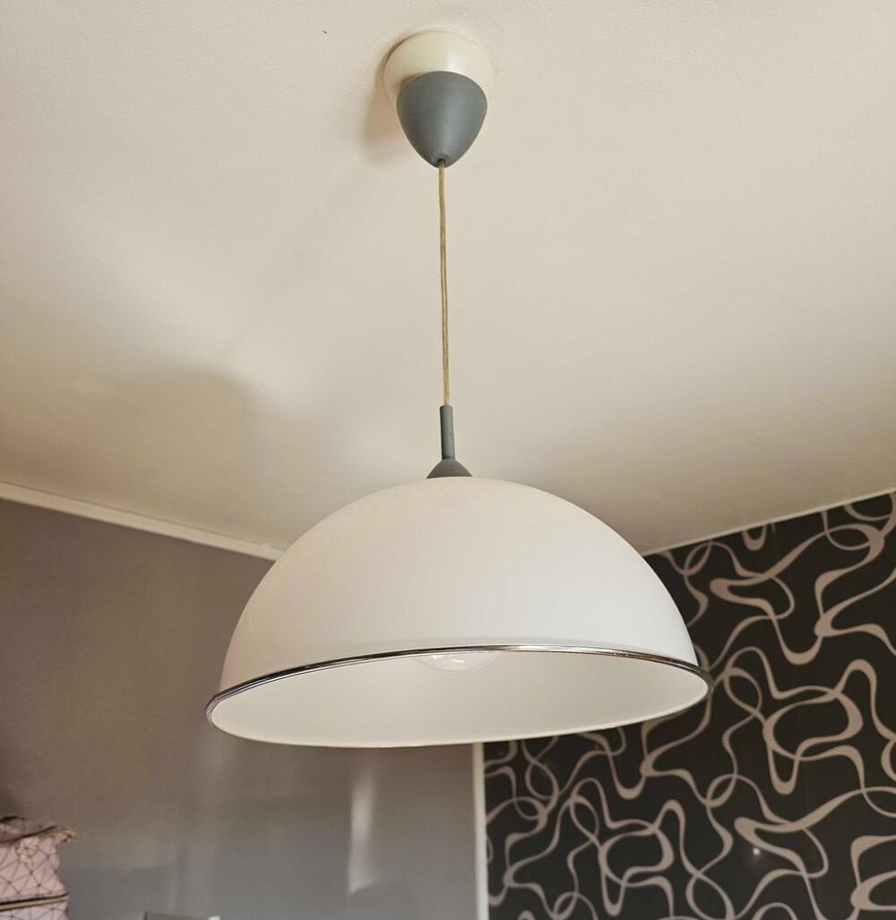 lampe suspension argent&eacute; et blanc Décoration