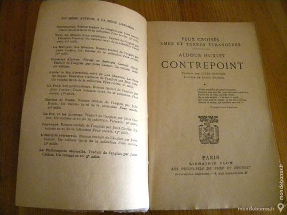 Contrepoint de Aldous Huxley - 1948 Livres et BD