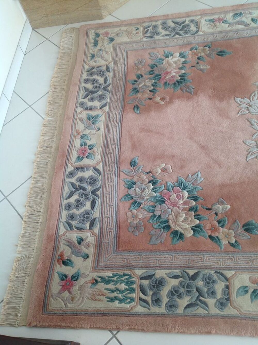 TAPIS CHINOIS SAUMON PURE LAINE FAIT MAIN GRAND FORMAT Décoration