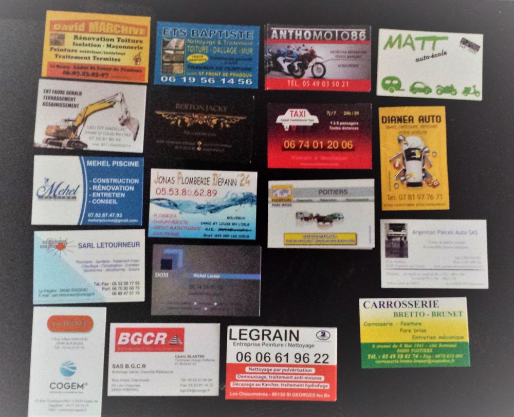 CARTES DE VISITE secteurs param&eacute;dical - artisans et autres 