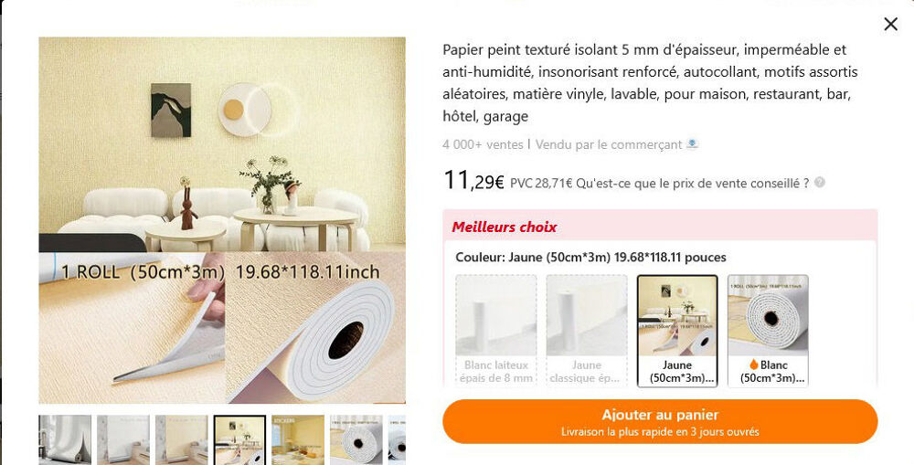 papier peint en lin isolant adh&eacute;sif Décoration