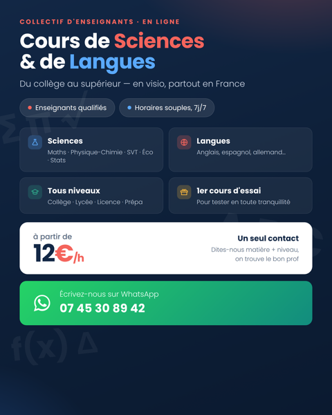 Cours en ligne  Sciences & Langues Coll&egrave;ge au Sup&eacute;rieur 0 95000 Cergy