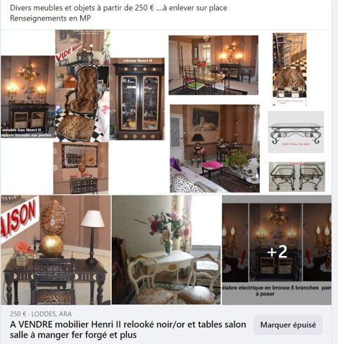 Vide Maison Meubles Henri II relookés noir or 1.8 Loddes (03)