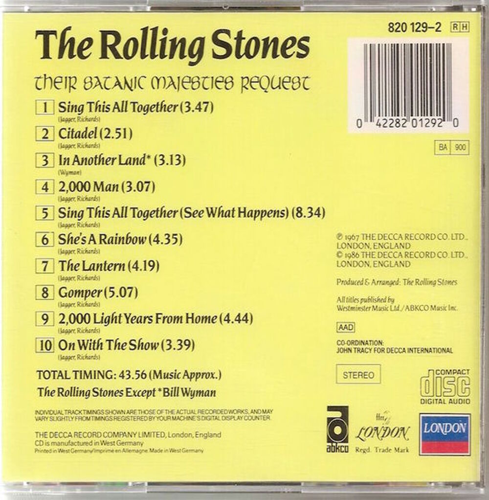 The Rolling Stones Their satanic majesties request CD et vinyles