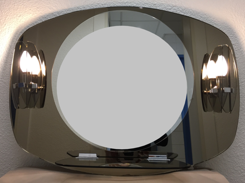 MIROIR FUM� GLACE DESIGN LUMINEUX VINTAGE 1970 FONTANA ARTE 349 Marseille 11 (13)