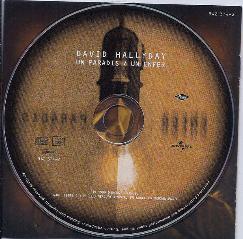cd David Hallyday Un Paradis / Un Enfer (&eacute;tat neuf) CD et vinyles