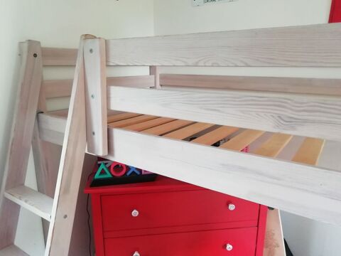 Lit surlev mi-hauteur lasur blanc 100 Carcans (33)