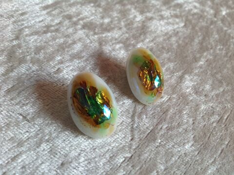 BOUCLES OREILLES PINCE OVALE IMPRESSION NACRÉ Envoi Possible 3 Trégunc (29)