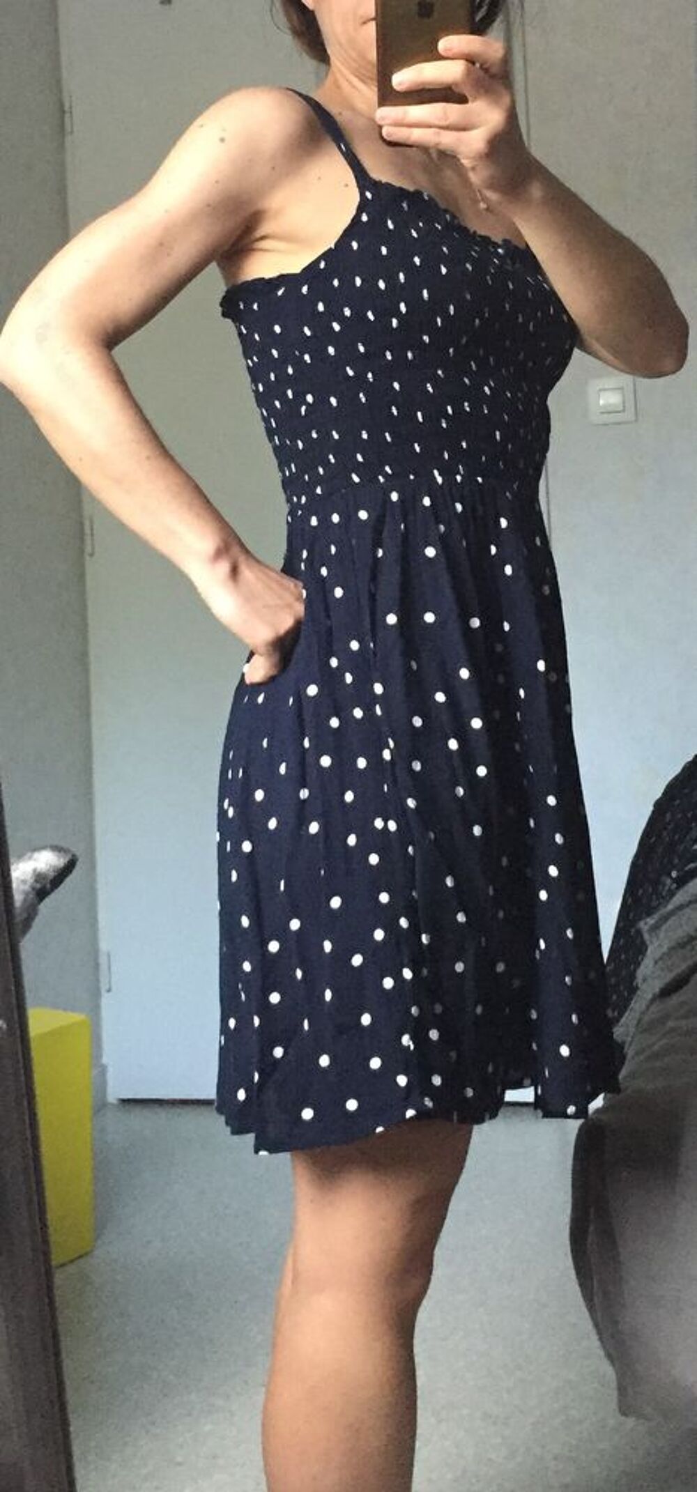 Robe marine &agrave; pois Jacqueline de Yong - Taille 36 Vêtements