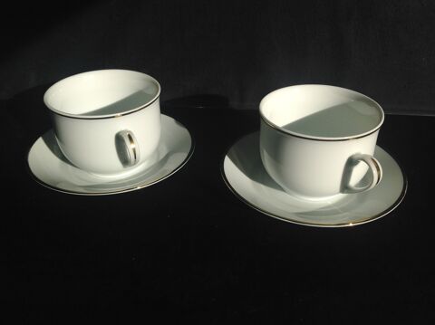 2 TASSES + SOUCOUPES en PORCELAINE LIMOGES D�COR SOLOGNE Env 34 Tr�gunc (29)