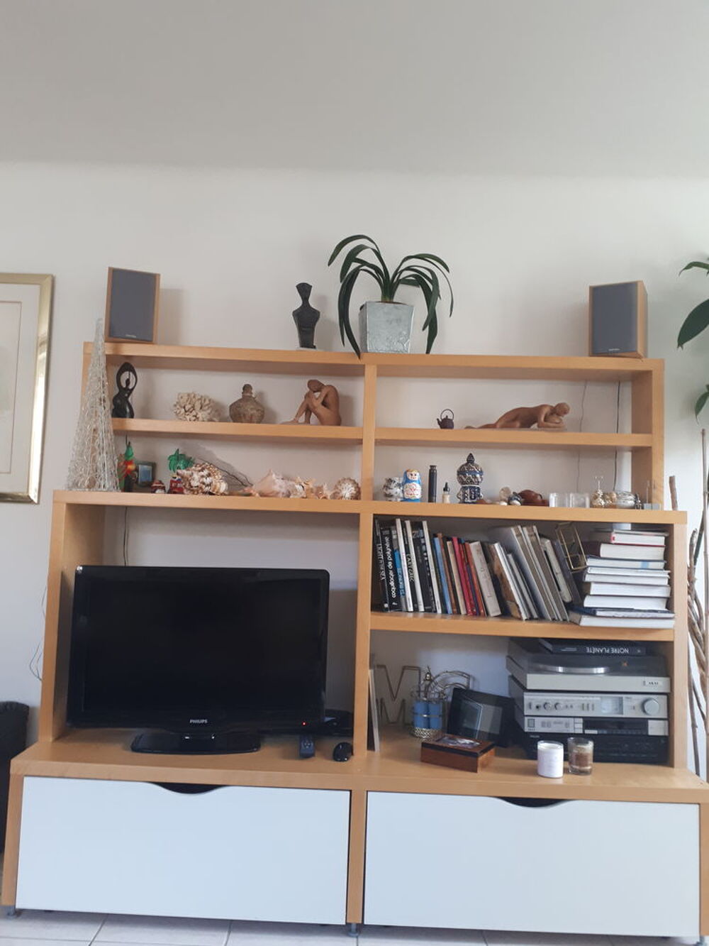 Meuble t&eacute;l&eacute; Biblioth&egrave;que avec 2 grands tiroirs pour CD Meubles