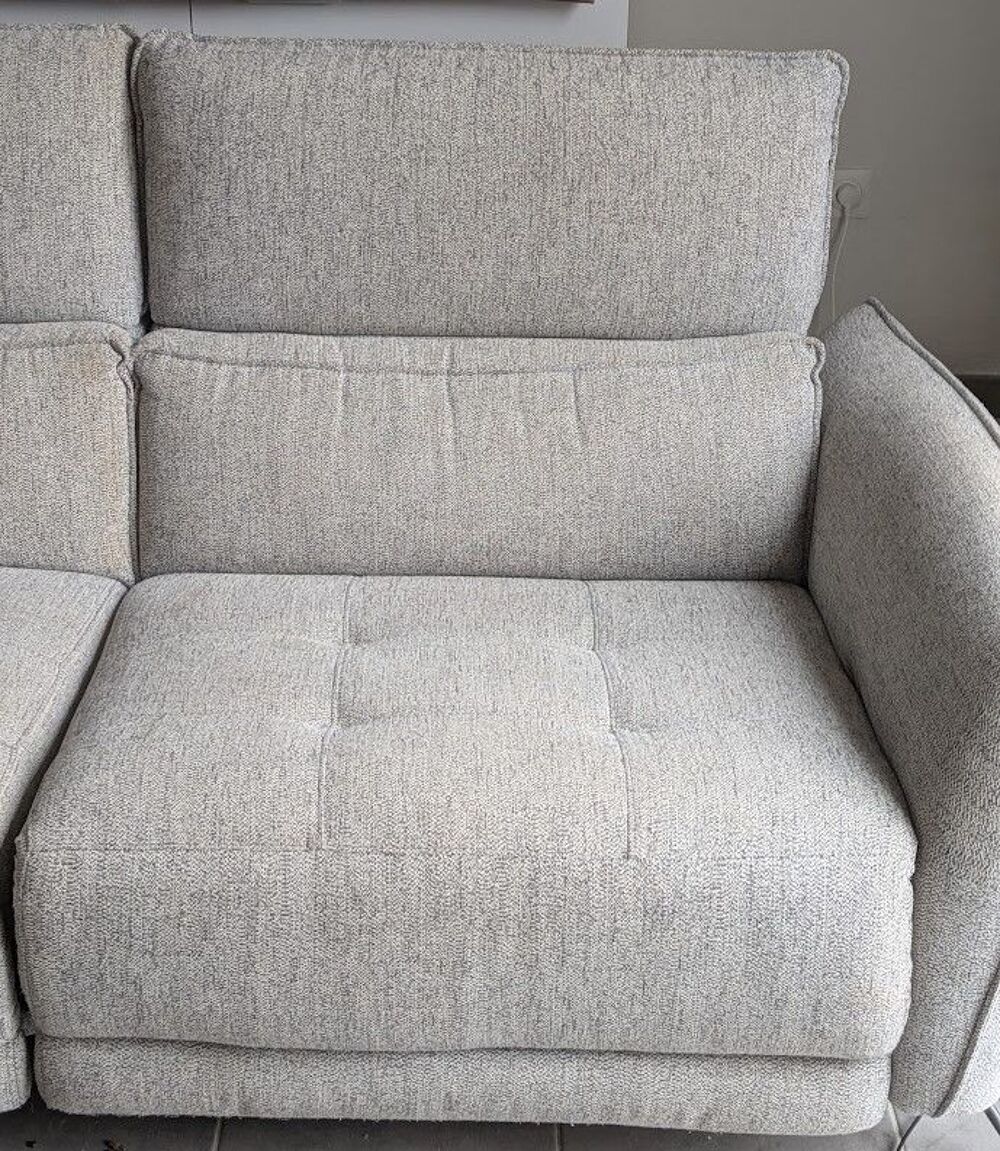 Canap&eacute; 3 places 2 relax &eacute;lectriques CALVINE ? Tissu gris cla Meubles