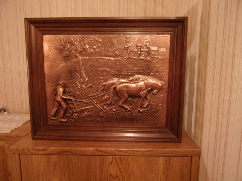 Tableau cuivre Le LABOUREUR cadre en bois Décoration