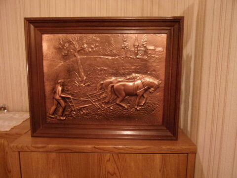 Tableau cuivre Le  LABOUREUR cadre en bois 15 Beauvais (60)