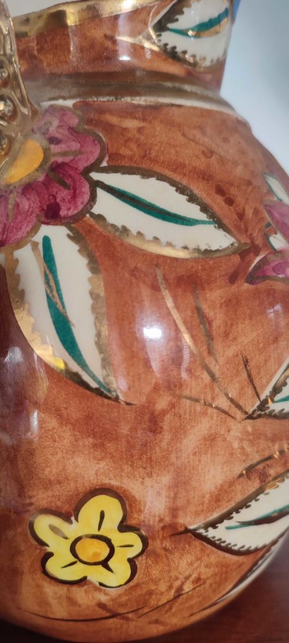 Pichet vase vintage en c&eacute;ramique d&eacute;cor main 