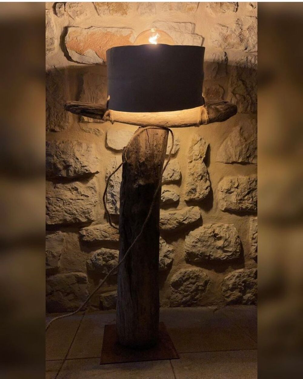 Lampe en bois flott&eacute; et c&eacute;ramique Décoration