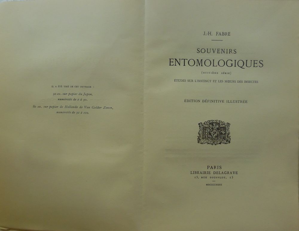 J.- H. FABRE 8&egrave;me s&eacute;rie
SOUVENIRS ENTOMOLOGIQUES 
&Eacute;tudes Livres et BD