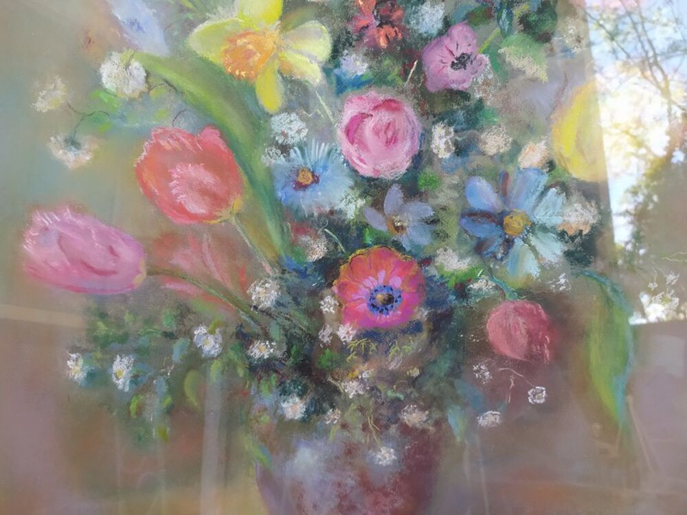 Tableau Pastel Bouquet de Fleurs Sign&eacute; Veron
