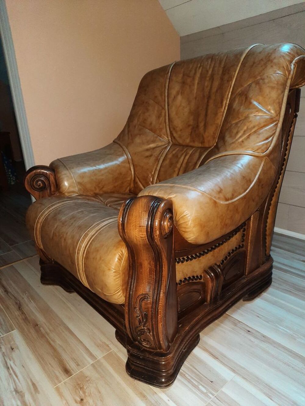 Salon cuir et bois Meubles