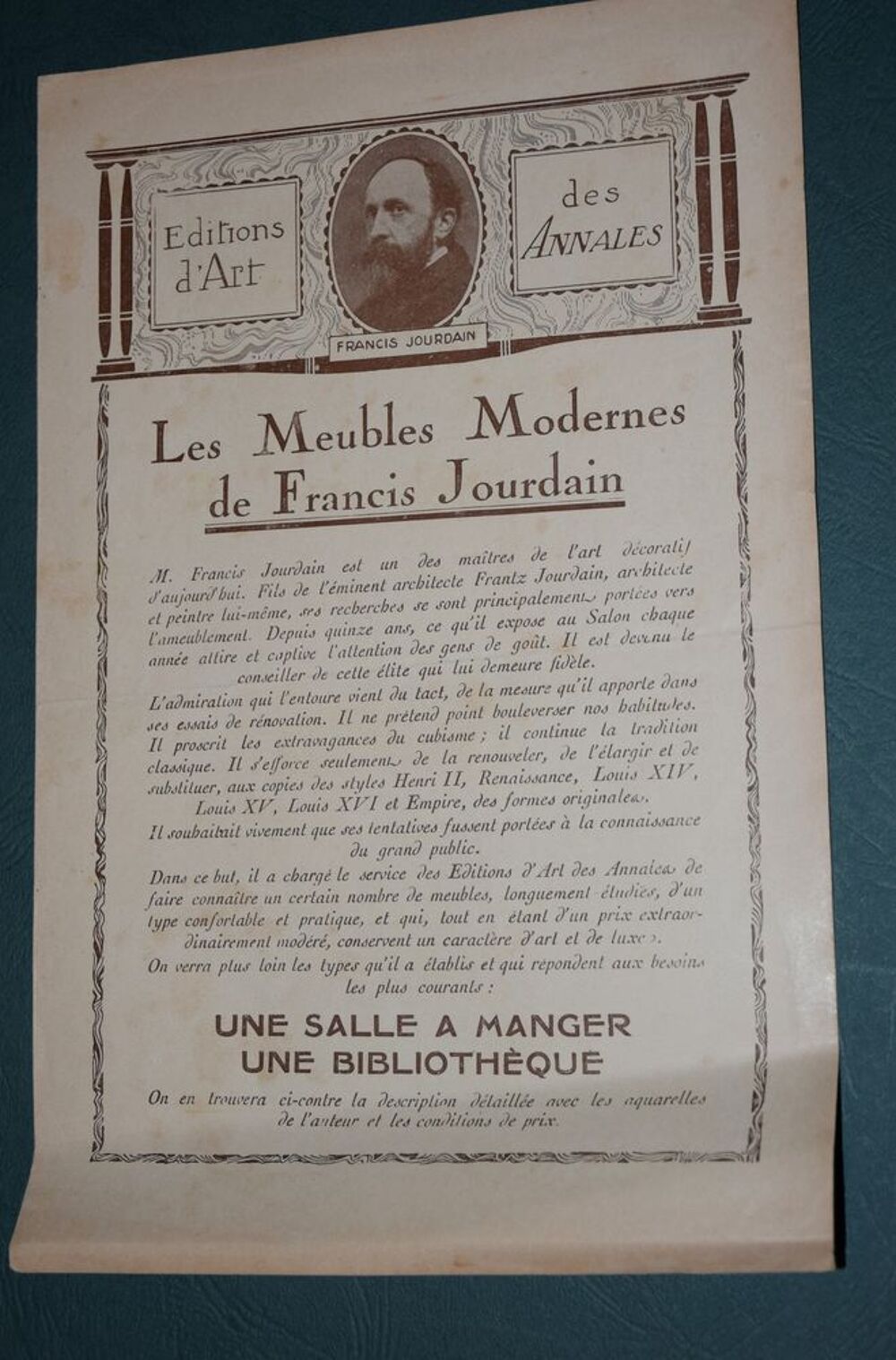 R&eacute;clame Les Meubles Jourdain - Bulletin de Souscription. 