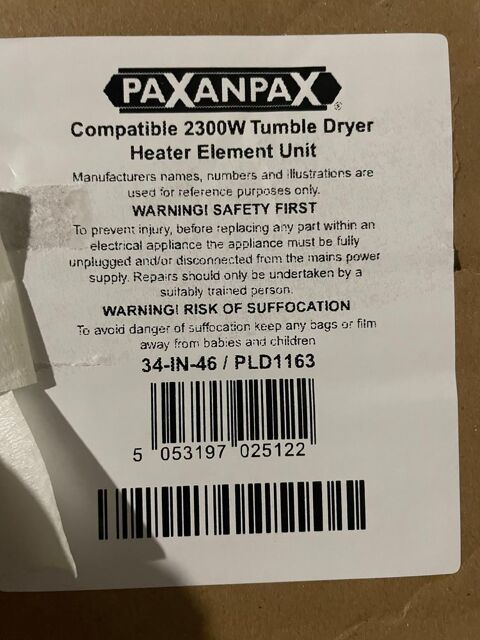 El�ment chauffant 2300W pour s�che-linge �  Paxanpax R�f�rence : 34-IN-46 / PLD1163 Neuf / Jamais utilis� Morsang-sur-Orge (91)