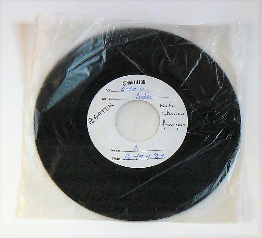 45t Test pressing Bela BARTOK : Entretien de Yehudi MENUHIN CD et vinyles