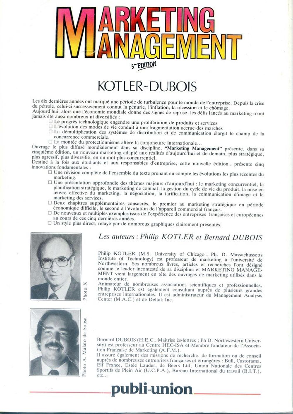 MARKETING MANAGEMENT KOTLER DUBOIS Livres et BD