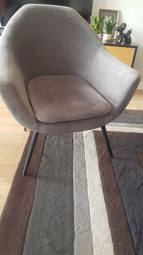 Fauteuil design velours gris moyen état neuf 80 Deauville (14)