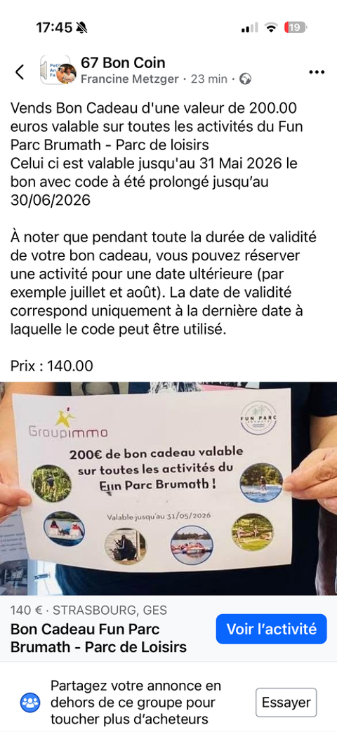 Bon Cadeau Fun Parc
Brumath - Parc de Loisirs 100 Strasbourg (67)
