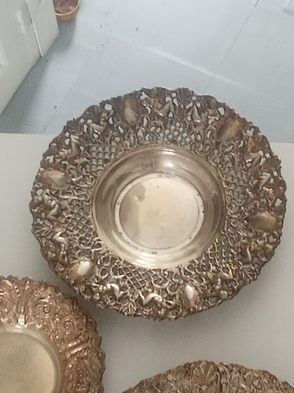 7 corbeilles et plats m&eacute;tal argent&eacute; art nouveau Cuisine