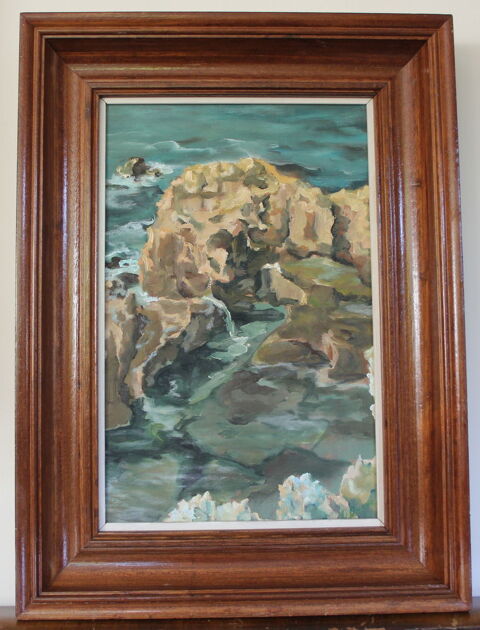 Tableau mer et rochers Golfe de Gascogne
signé Duque 100 Issy-les-Moulineaux (92)