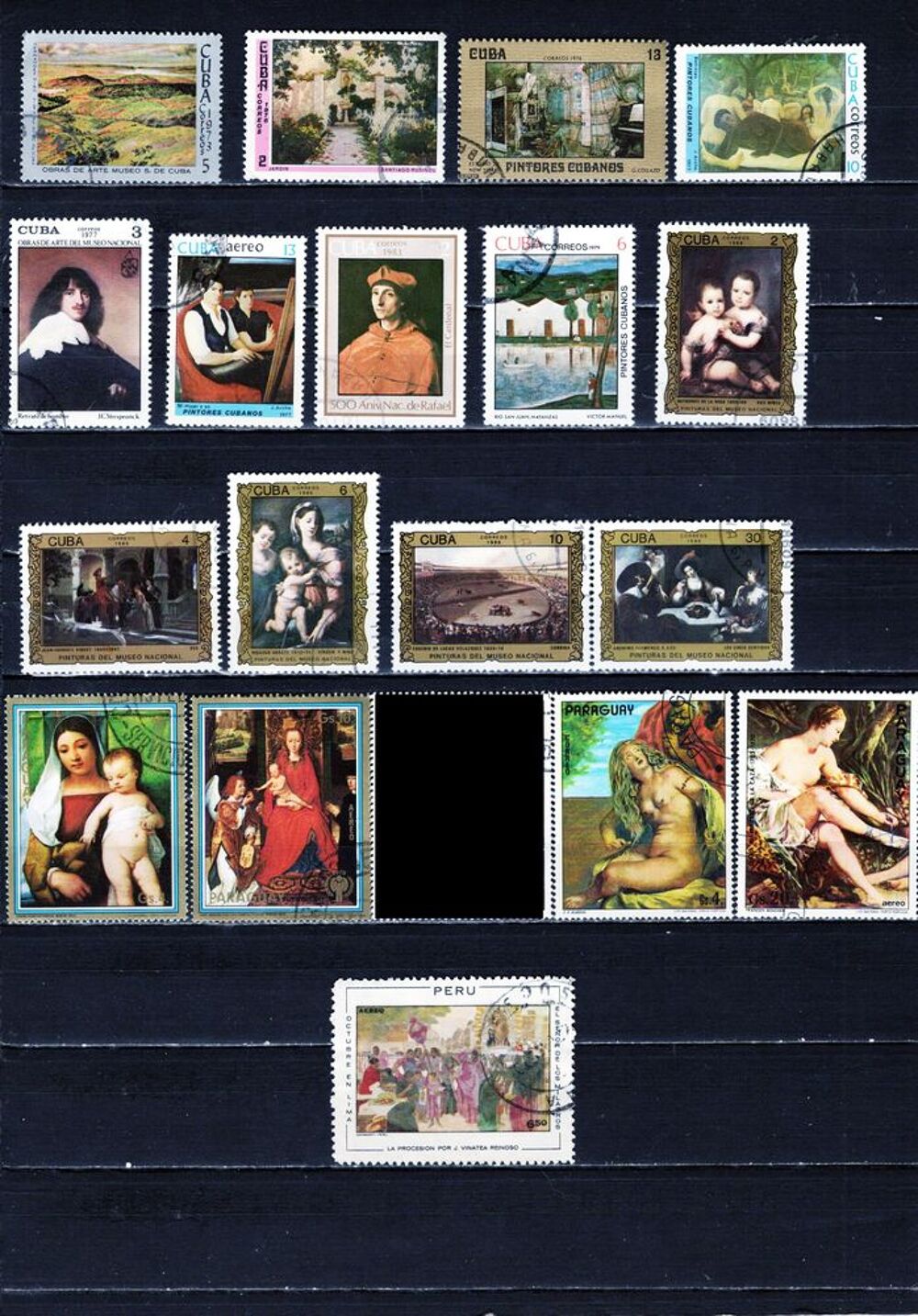 lot de 18 timbres du CONTINENT AMERICAIN sur la PEINTURE 