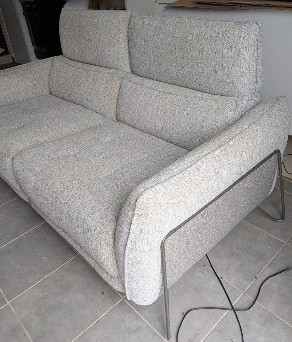 Canap&eacute; 3 places 2 relax &eacute;lectriques CALVINE ? Tissu gris cla Meubles