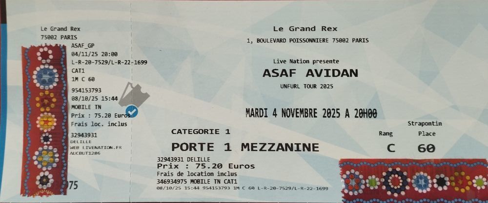 concert ASAF AVIDAN GRAND REX 5 novembre 2025 Billetterie