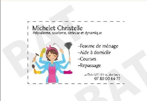 bonjour je suis femme de ménage repassage aide à domicile permis dispo merci de me contacter par téléphone au 0780006477.merci polyvalente souriante ponctuelle dynamique sérieuse motivée 0 24130 Le fleix