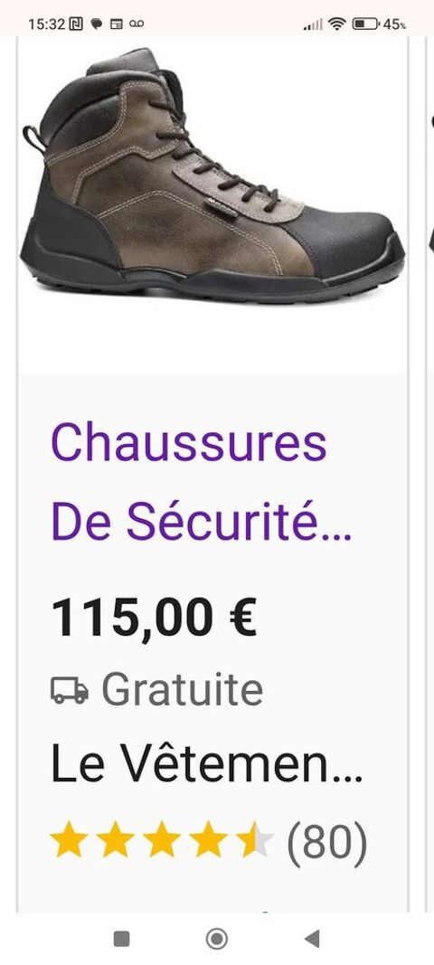 chaussures de s&eacute;curit&eacute; taille 45 45 30320 Saint-gervasy