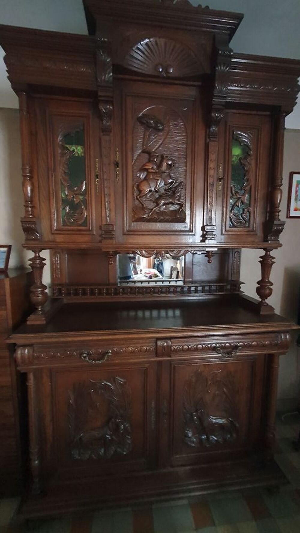 Buffet style Henri II et sa table 6 chaises en paille Meubles
