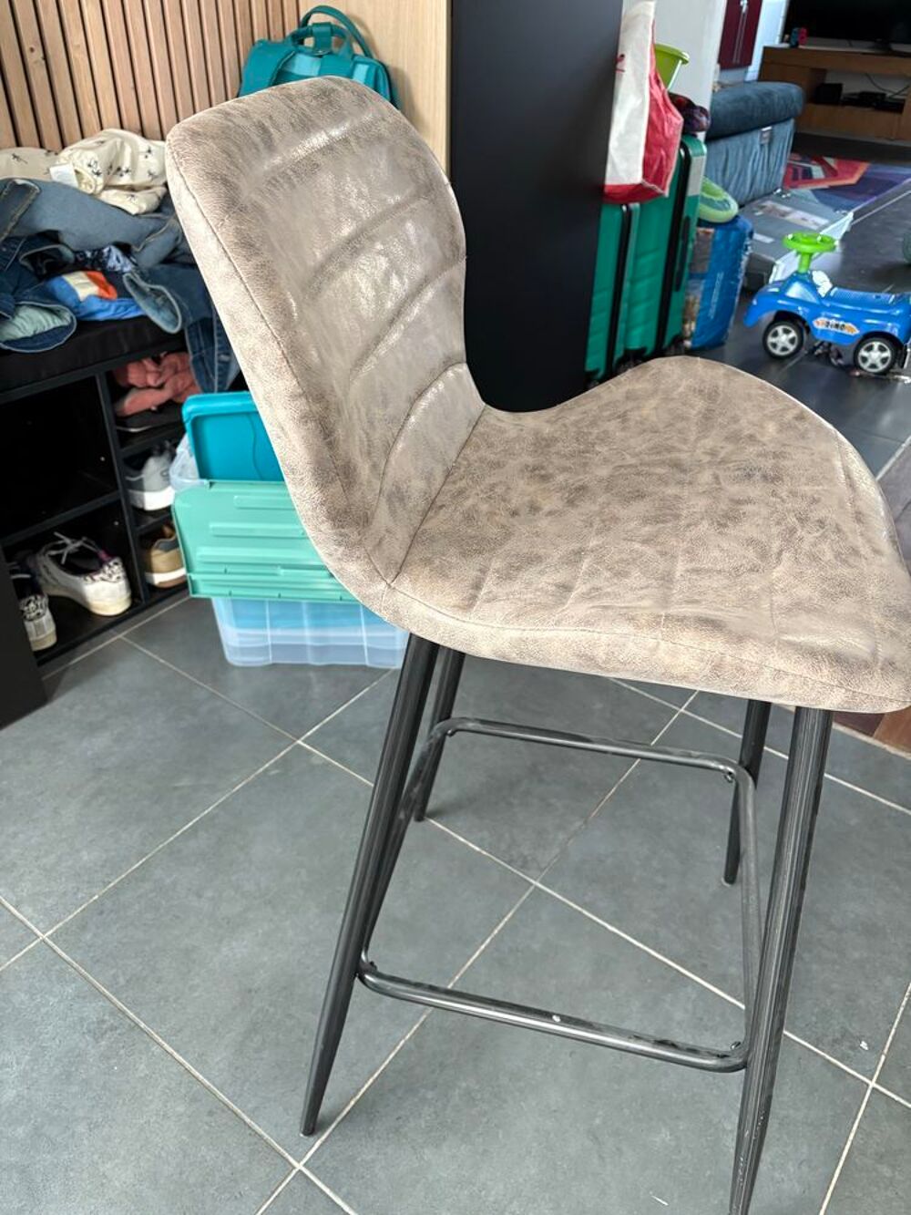 table bar teck metal et tabouret cuir Meubles