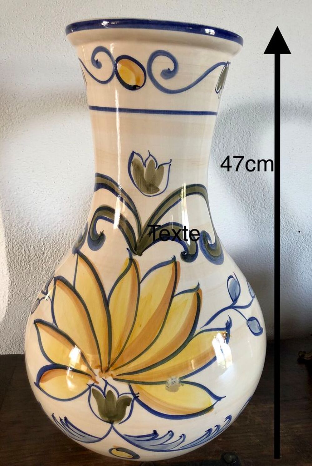 GRAND VASE AVEC ANSE HAUTEUR 47CM POT DECORATIF Dcoration