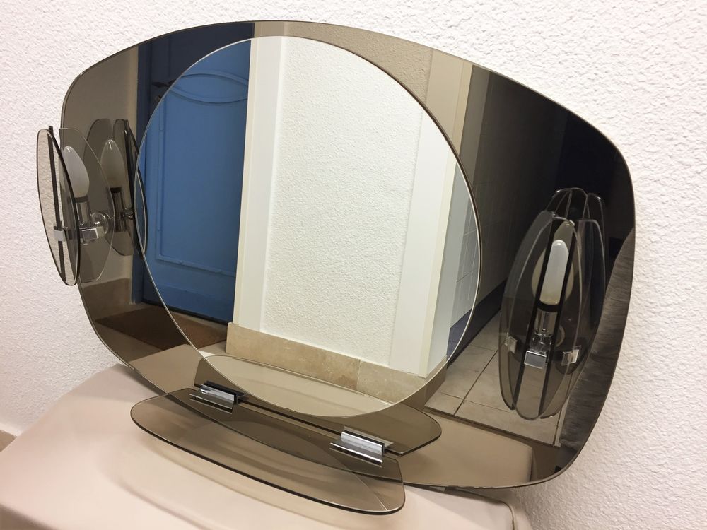 MIROIR FUM&Eacute; GLACE DESIGN LUMINEUX VINTAGE 1970 FONTANA ARTE Décoration