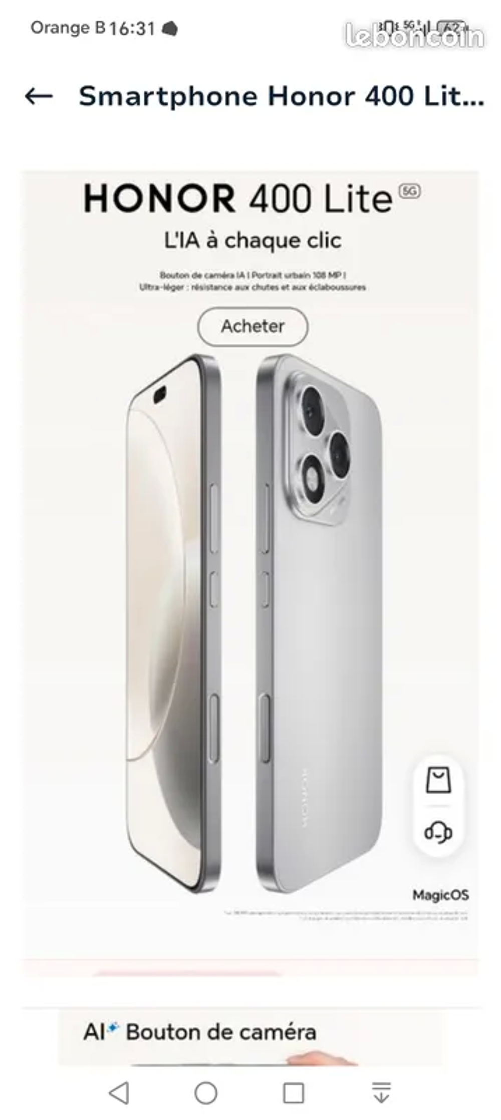 Smartphone Honor 400 Lite 5G Téléphones et tablettes