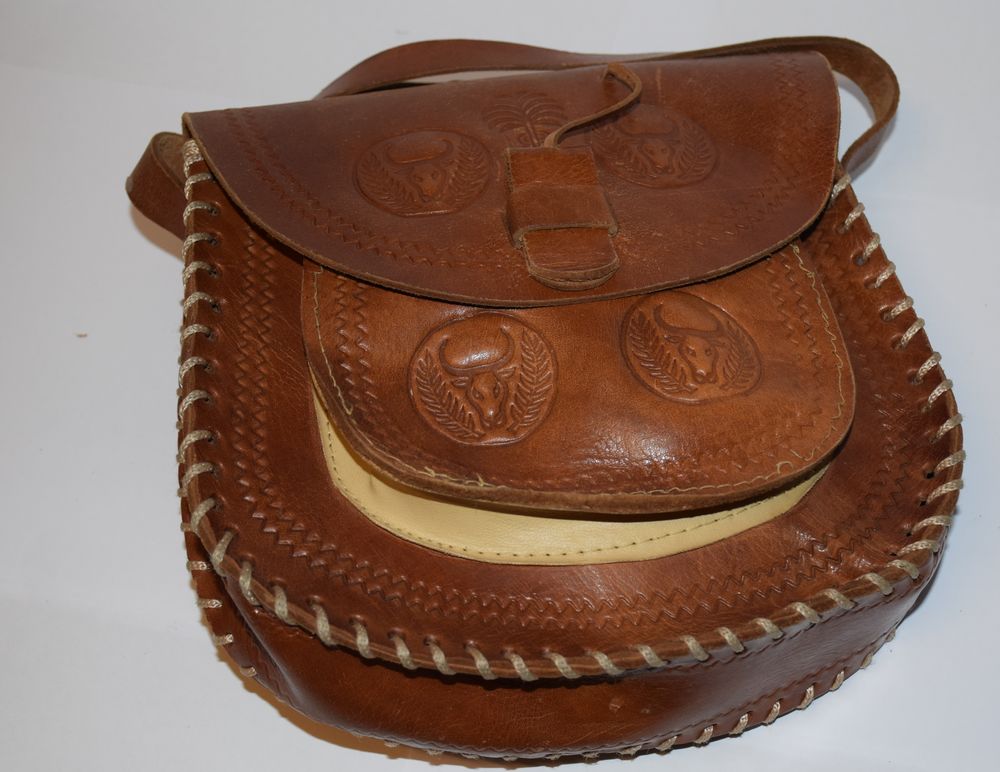 Sac femme en cuir marron - Naturel - Ann&eacute;es 80 