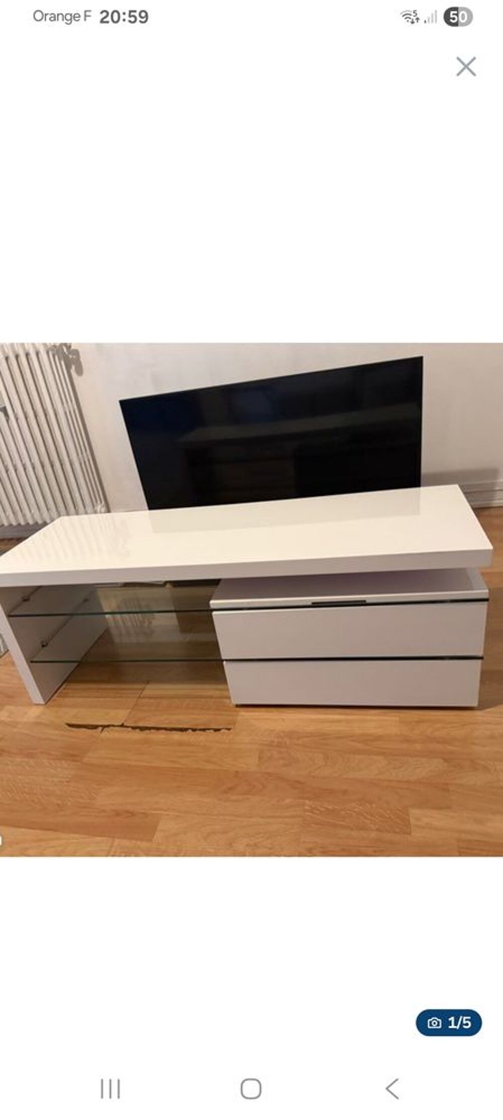 Meuble TV blanc laqu&eacute; 120x42x42cm Meubles