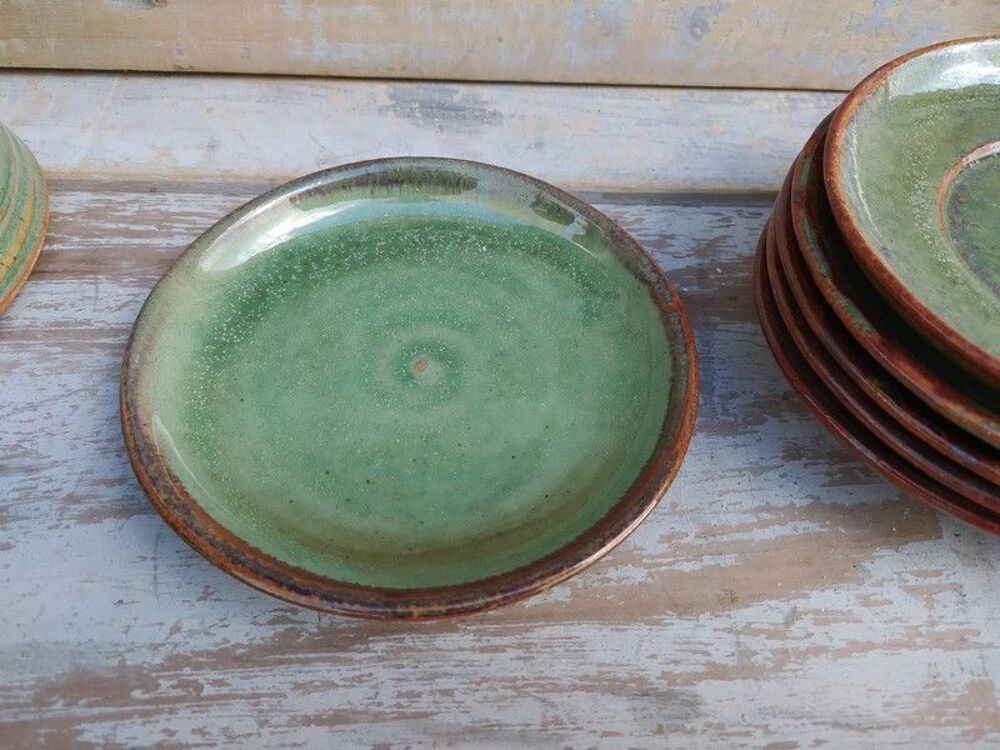 Soucoupes Gr&egrave;s &Eacute;maill&eacute; Vert Poterie Artisanale Décoration